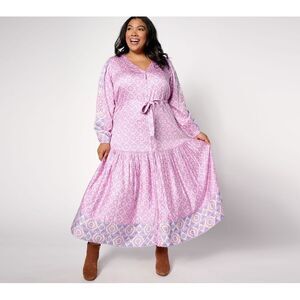 Maya J Women's Plus Sz Dress 1X Printed Modal Maxi Self Belt Pink A633020